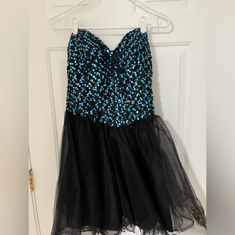Blue Sequin Homecoming Dress